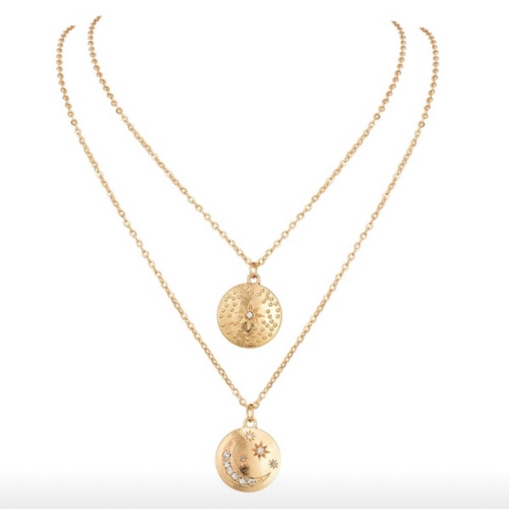 Moon & Stars Golden Coin Layered Necklace